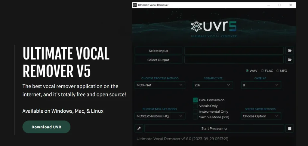 Competitor of AudioCleaner AI's AI Stem Splitter - UVR (Ultimate Vocal Remover)