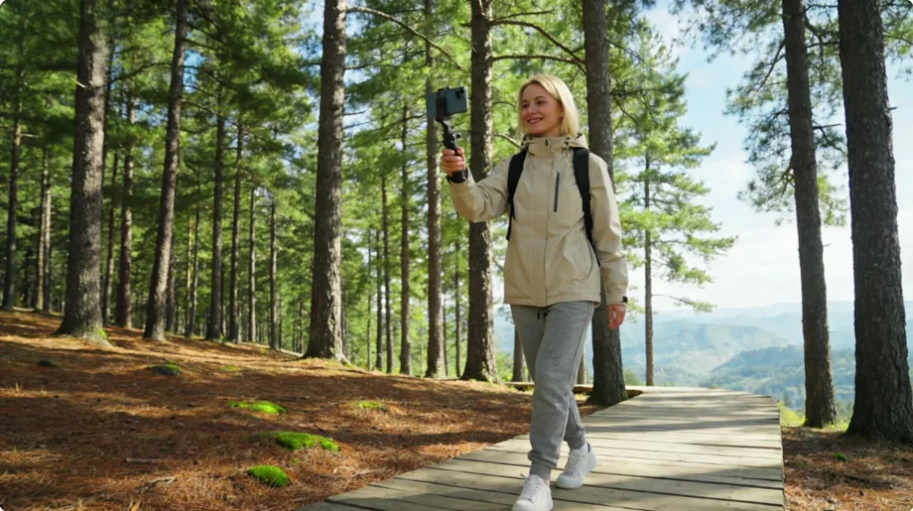 vlogger in the forest