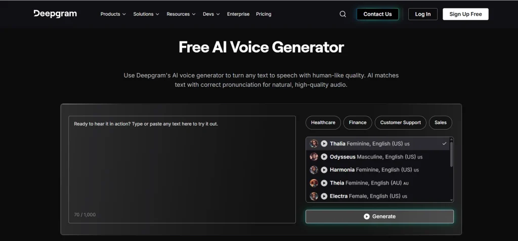 Weights GG alternative: Deepgram AI Voice Generator