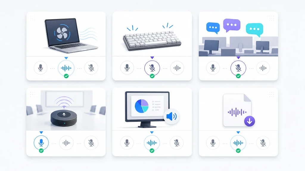 Meeting audio mode decision cards for noise suppression and voice isolation