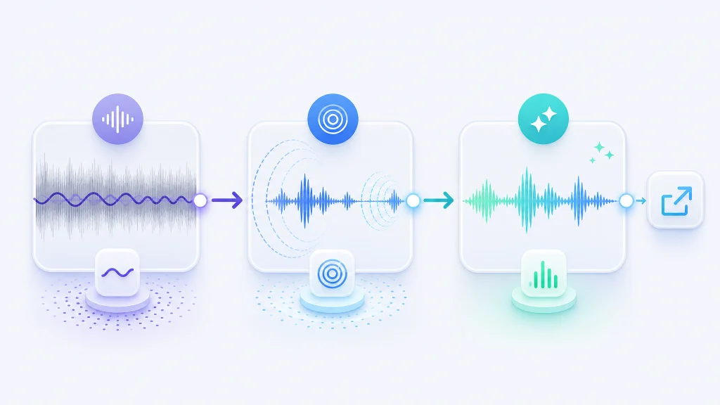 Step-by-step repair workflow for noisy screen recording audio